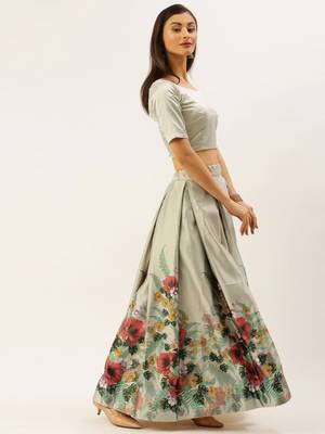 Grey & Red Solid Semi-Stitched Lehenga & Unstitched Blouse with Dupatta 3