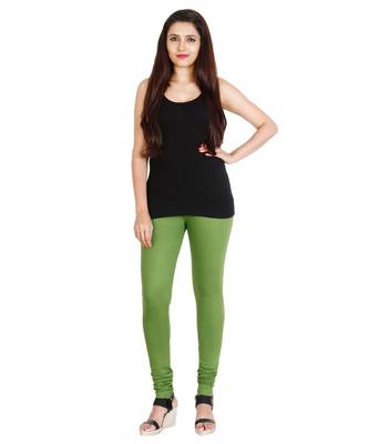 Green COTTON plain stitched Leggings 1