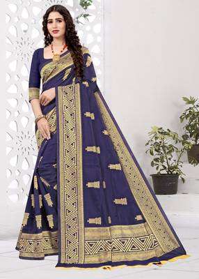 NAVYBLUE RICH art silk saree AND HEAVY RICH PALLU WITH BLOUSE 1
