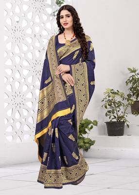 NAVYBLUE RICH art silk saree AND HEAVY RICH PALLU WITH BLOUSE 2