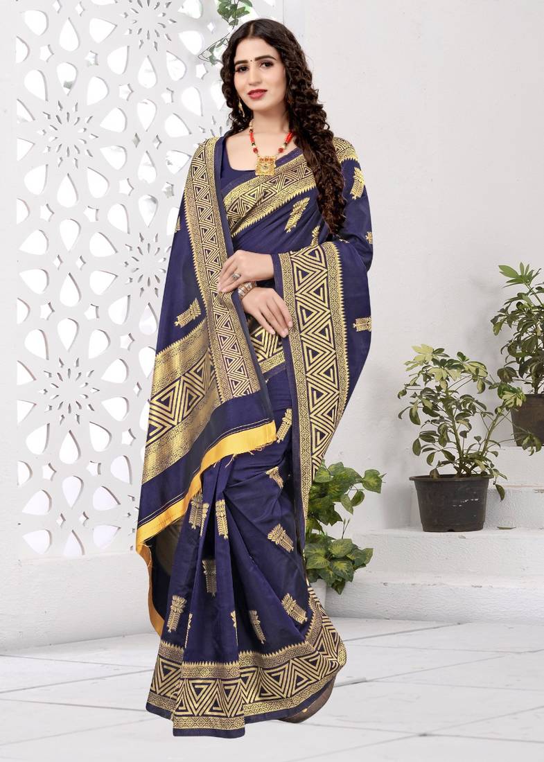 NAVYBLUE RICH art silk saree AND HEAVY RICH PALLU WITH BLOUSE
