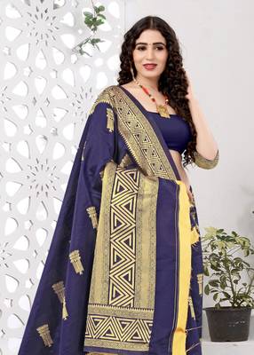 NAVYBLUE RICH art silk saree AND HEAVY RICH PALLU WITH BLOUSE 3