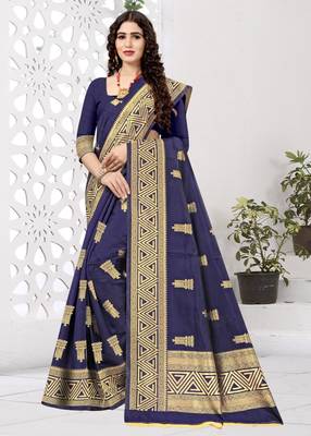 NAVYBLUE RICH art silk saree AND HEAVY RICH PALLU WITH BLOUSE 4