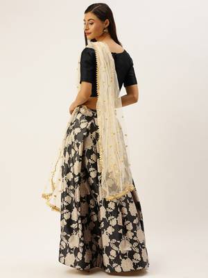 Black & Off-White Solid Semi-Stitched Lehenga & Unstitched Blouse with Dupatta 2
