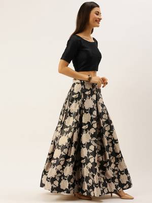 Black & Off-White Solid Semi-Stitched Lehenga & Unstitched Blouse with Dupatta 3