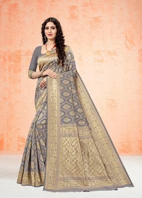 GREY RICH art silk saree AND HEAVY RICH PALLU WITH BLOUSE 1