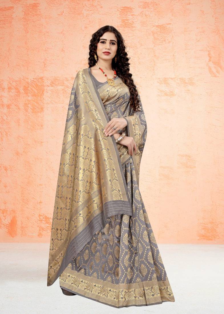GREY RICH art silk saree AND HEAVY RICH PALLU WITH BLOUSE
