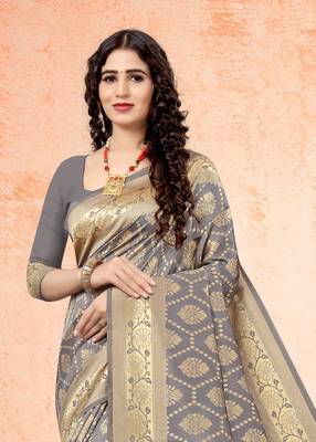 GREY RICH art silk saree AND HEAVY RICH PALLU WITH BLOUSE 3