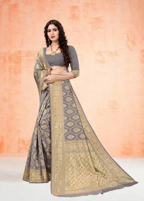 GREY RICH art silk saree AND HEAVY RICH PALLU WITH BLOUSE 4