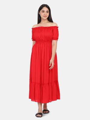 Red Off Shoulder Long Dress 2