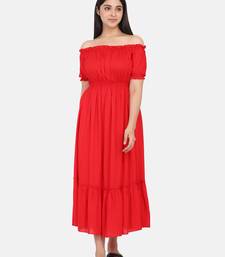 RED OFF SHOULDER LONG DRESS