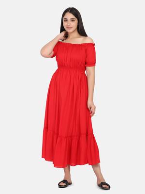 Red Off Shoulder Long Dress 3