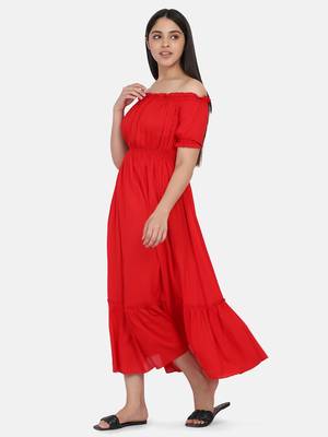 Red Off Shoulder Long Dress 4