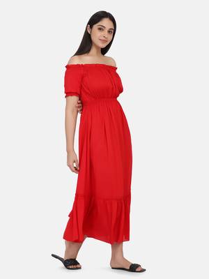 Red Off Shoulder Long Dress 5
