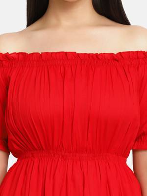 Red Off Shoulder Long Dress 6