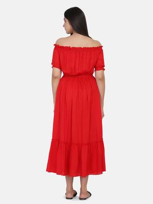 Red Off Shoulder Long Dress 7