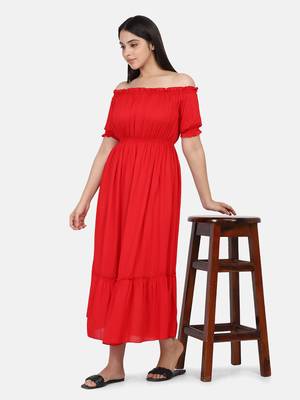 Red Off Shoulder Long Dress 8