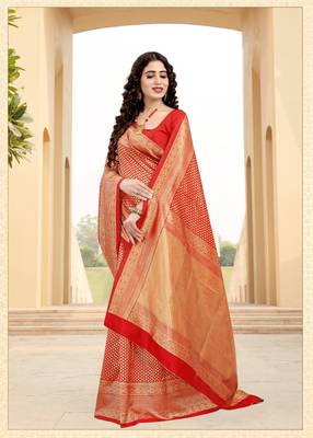 RED RICH art silk saree AND HEAVY RICH PALLU WITH BLOUSE 1