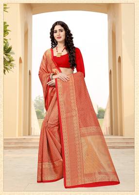 RED RICH art silk saree AND HEAVY RICH PALLU WITH BLOUSE 2