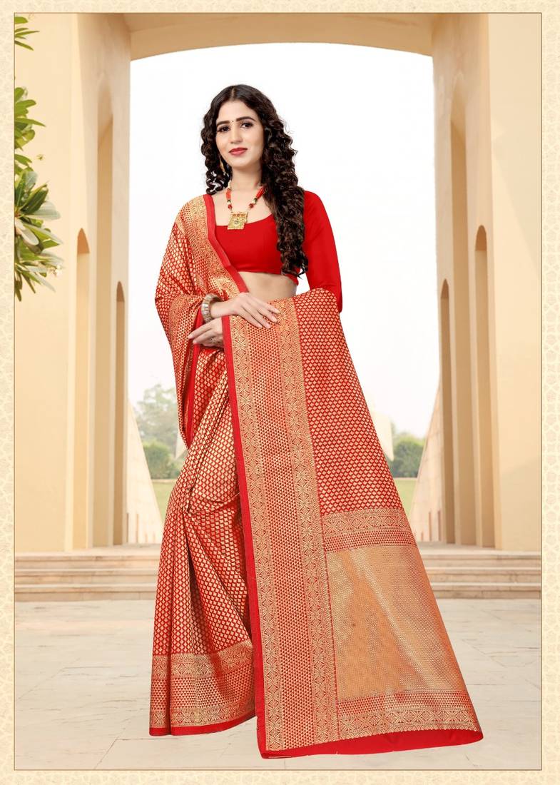 RED RICH art silk saree AND HEAVY RICH PALLU WITH BLOUSE