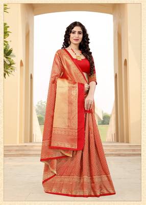 RED RICH art silk saree AND HEAVY RICH PALLU WITH BLOUSE 3