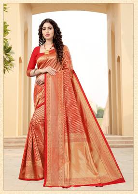 RED RICH art silk saree AND HEAVY RICH PALLU WITH BLOUSE 4