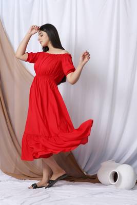 Red Off Shoulder Long Dress 9