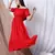 RED OFF SHOULDER LONG DRESS