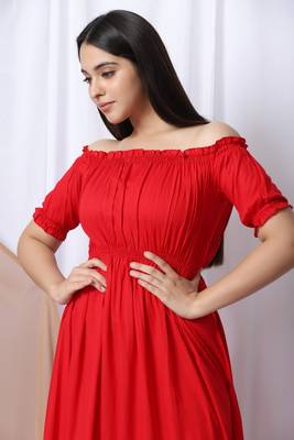 Red Off Shoulder Long Dress 10