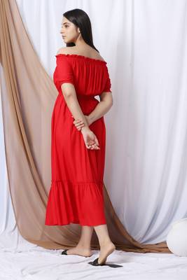 Red Off Shoulder Long Dress 11