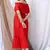 RED OFF SHOULDER LONG DRESS