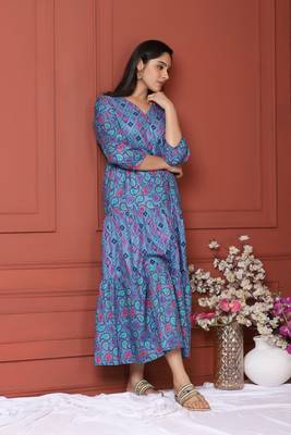 Purple Printed Long Dress 7