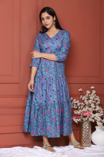 PURPLE PRINTED LONG DRESS