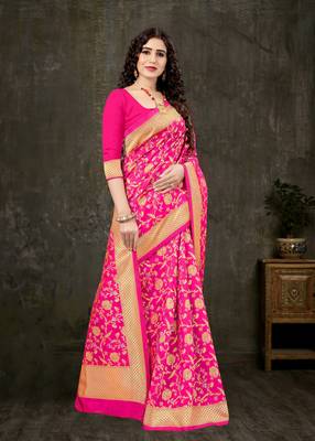 PINK RICH art silk saree AND HEAVY RICH PALLU WITH BLOUSE 2