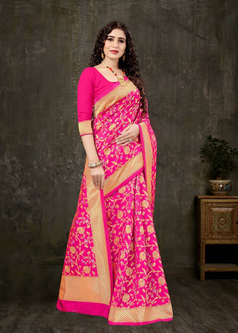PINK RICH art silk saree AND HEAVY RICH PALLU WITH BLOUSE