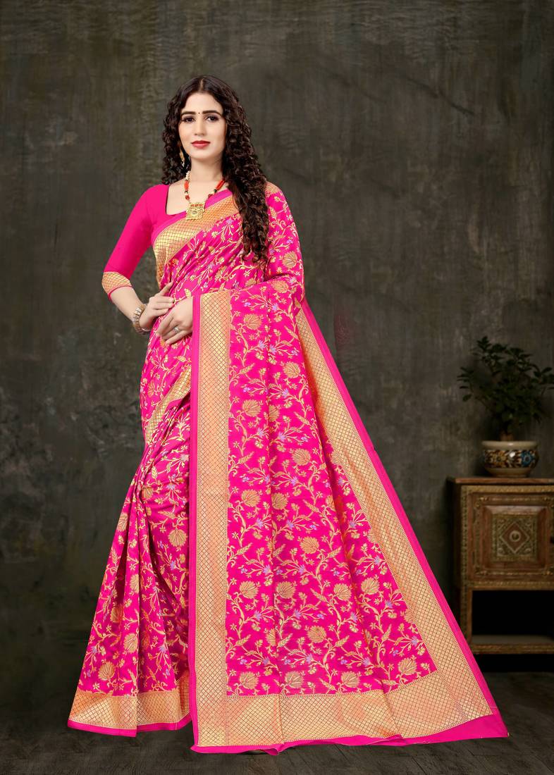 PINK RICH art silk saree AND HEAVY RICH PALLU WITH BLOUSE