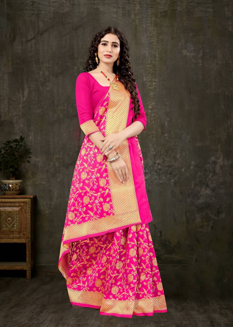 PINK RICH art silk saree AND HEAVY RICH PALLU WITH BLOUSE