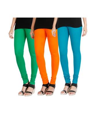 Green COTTON plain stitched Leggings 1