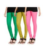 Green COTTON plain stitched Leggings