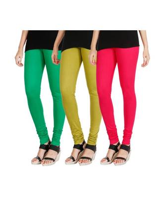 Green COTTON plain stitched Leggings 1