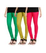 Green COTTON plain stitched Leggings