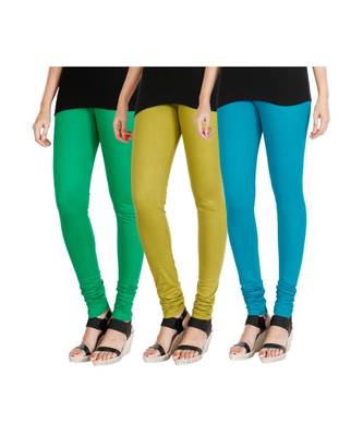 Green COTTON plain stitched Leggings 1