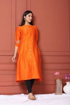 Orange Solid Kurta 1