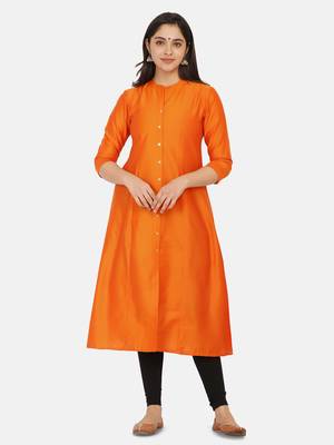 Orange Solid Kurta 5