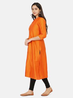 Orange Solid Kurta 6