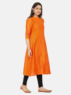 Orange Solid Kurta 7