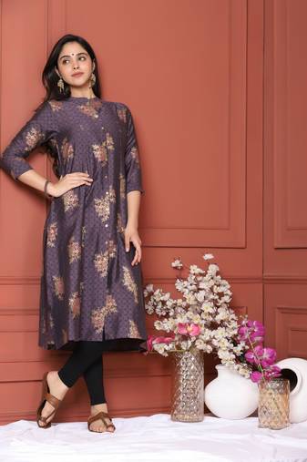 PURPLE GOLD PRINTED KURTA