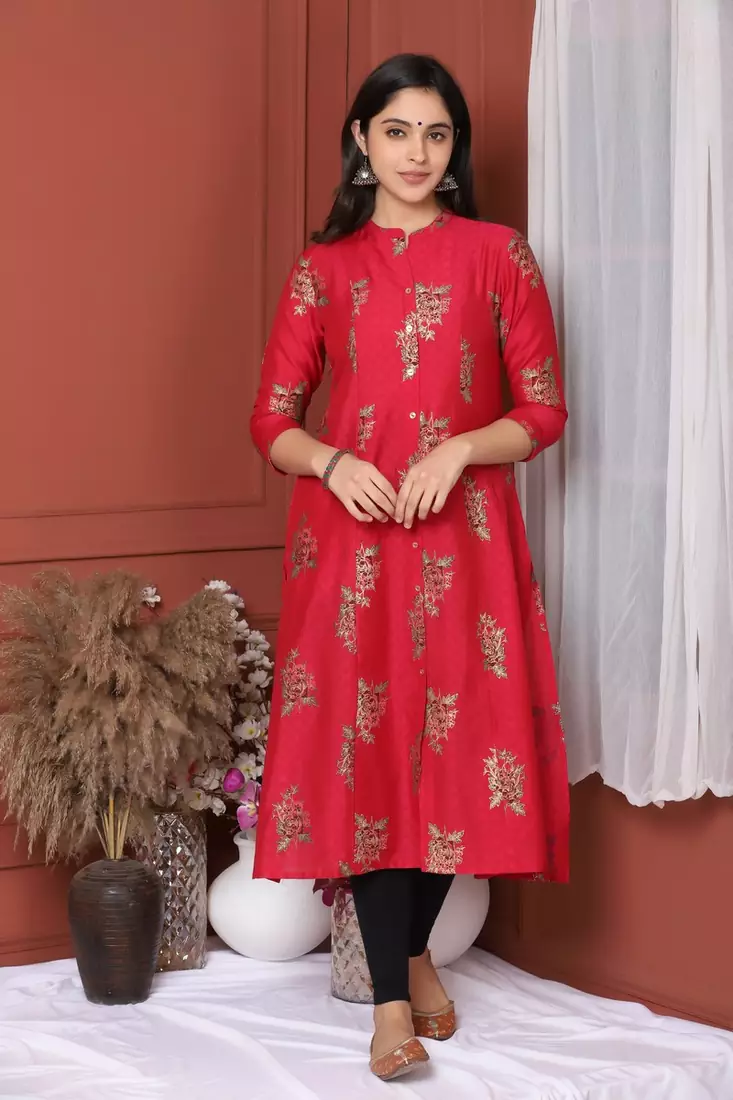 FUCSHIA GOLD PRINTED KURTA