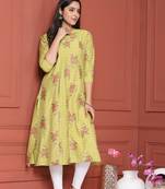 LIME GREEN GOLD PRINTED KURTA