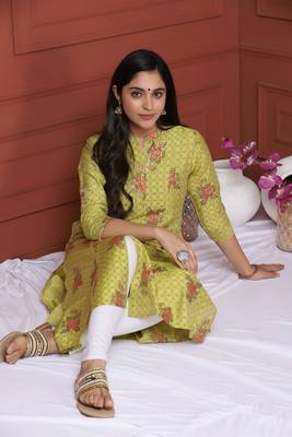 Lime Green Gold Printed Kurta 2